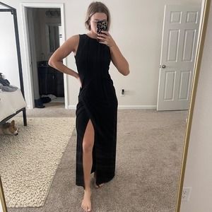 Vintage Andrea Jovine Black Rhinestone Fromt‎ Slit Maxi Dress